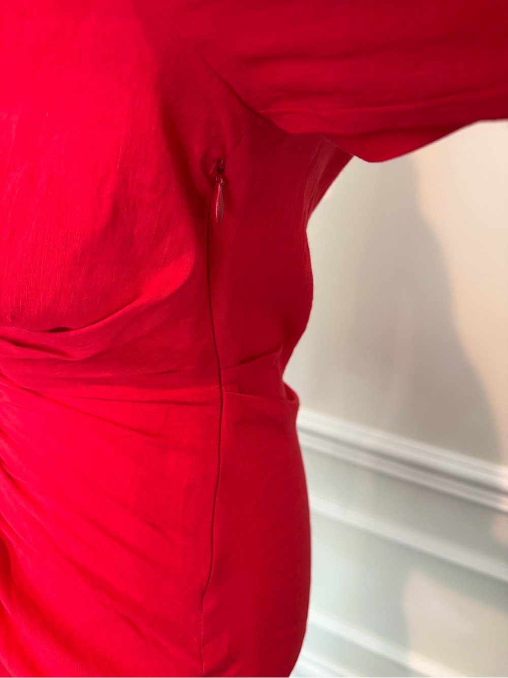 Zara Red Ruched Mini Shirt Dress - Picture 4 of 5